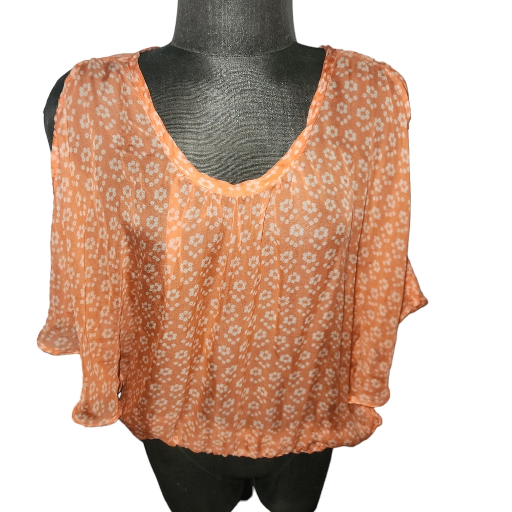Da-Nang Surplus Luxury Boutique Cold Shoulder Batwing Sheer Silk Over Top sz M